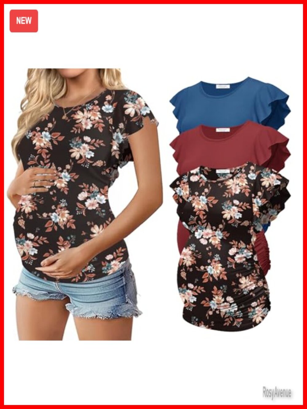 Maternity Shirts 3 Pack Short Sleeve Crew Neck Ruched Pregnancy Tops